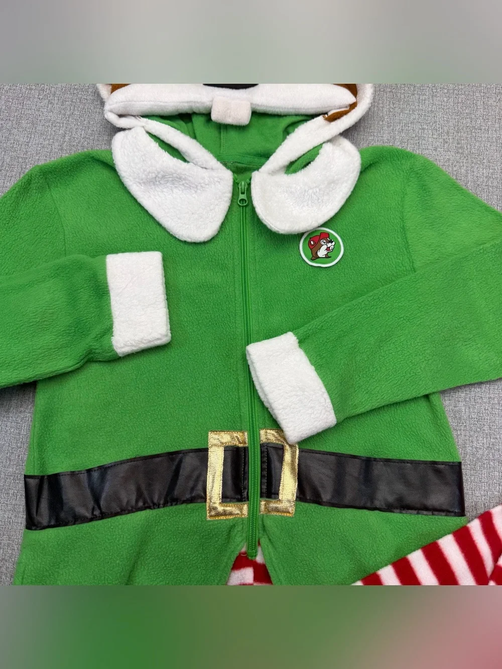 Buc-ee's Christmas Elf Fleece One Piece Pajamas YM/L
